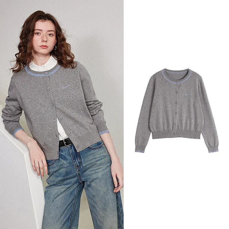Cardigan Feminino Color Block com Gola Redonda
