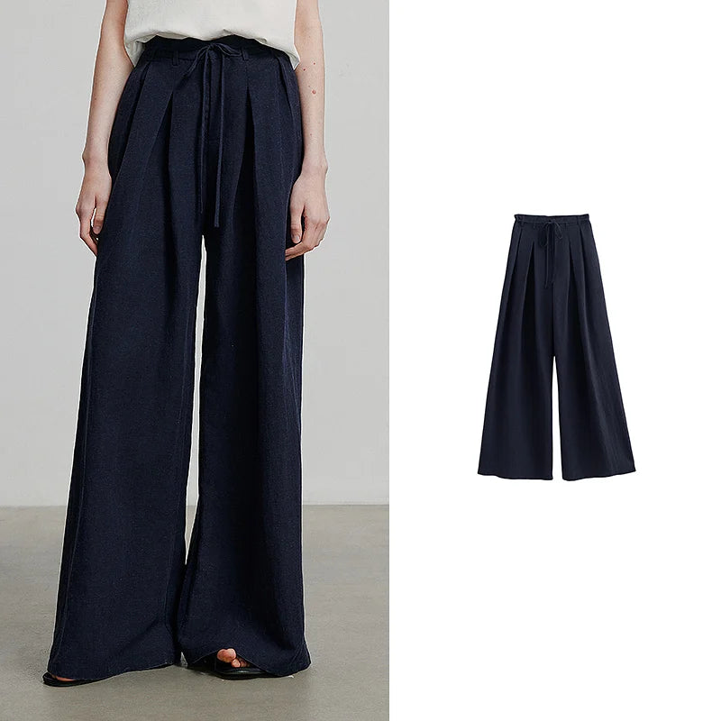 Calça Pantalona Feminina Estampada com Liocel e Linho