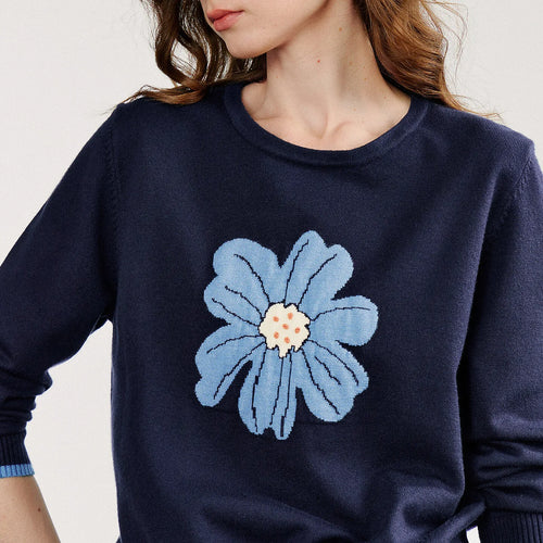 Suéter Feminino Floral Jacquard com Manga Longa