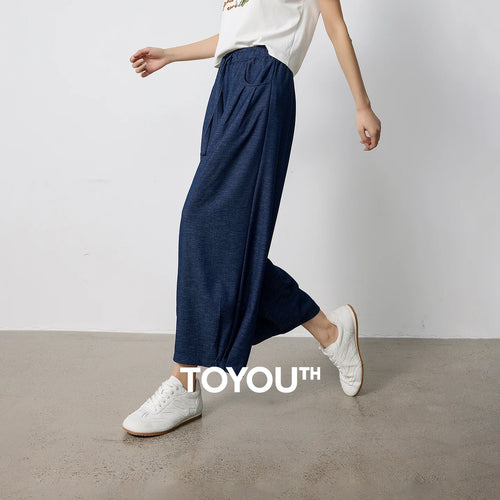 Calça Barrel Feminina Cintura Alta com Cós Elástico