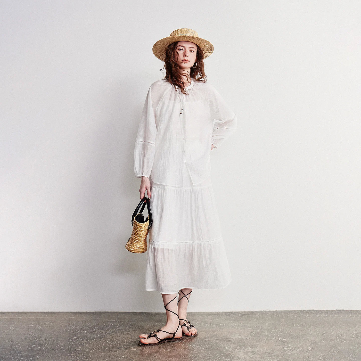 Saia Midi Feminina Patchwork Texturizada