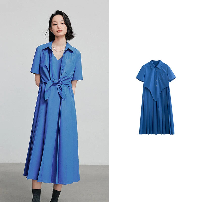 Vestido Midi com Decote Duplo e Bolsos