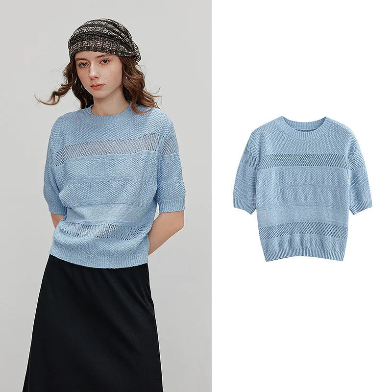 Blusa Feminina de Tricô Leve para Verão Manga Curta