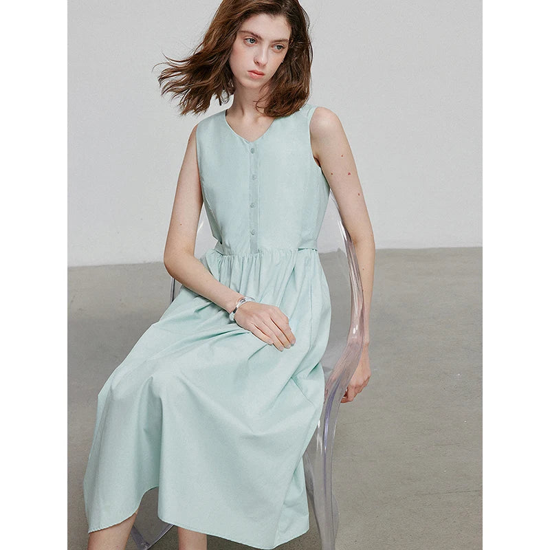 Vestido de Alças Midi com Botões