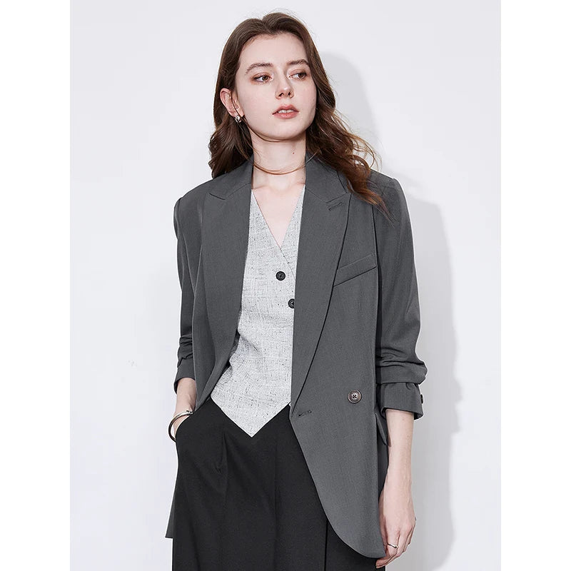 Blazer Feminino Acinturado com Gola Alfaiataria