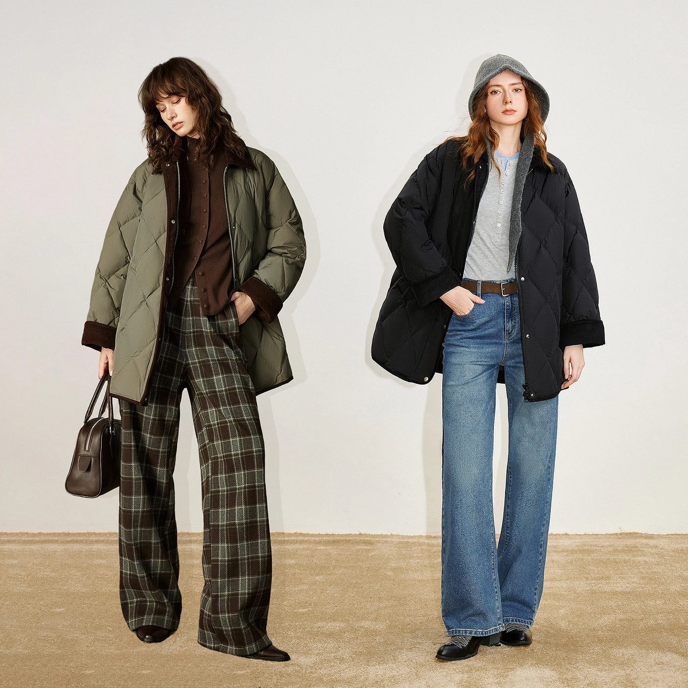 Jaqueta Puffer Feminina 90% Plumas com Recortes Retrô