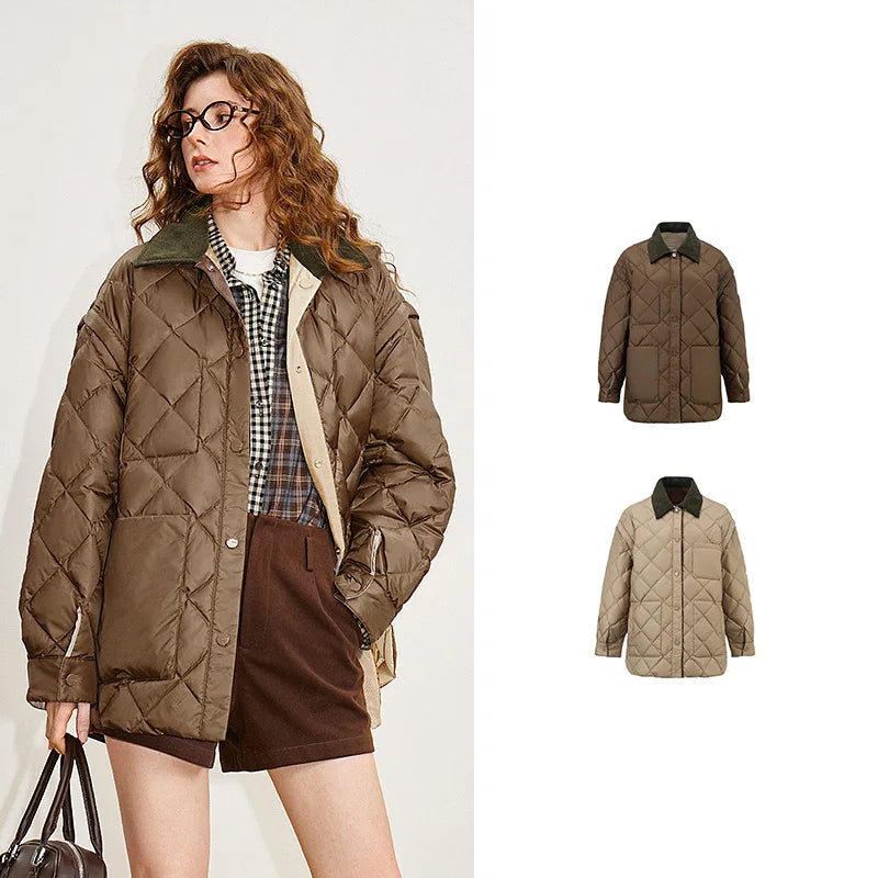 Parka Feminina 90% Plumas com Gola Lapela yellow