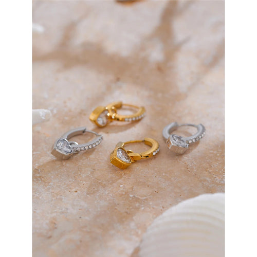 Yhpup Delicate Bling Cubic Zirconia Heart Love Drop Small Hoop Earrings for Women High Quality Exquisite Jewelry Accessory Gift