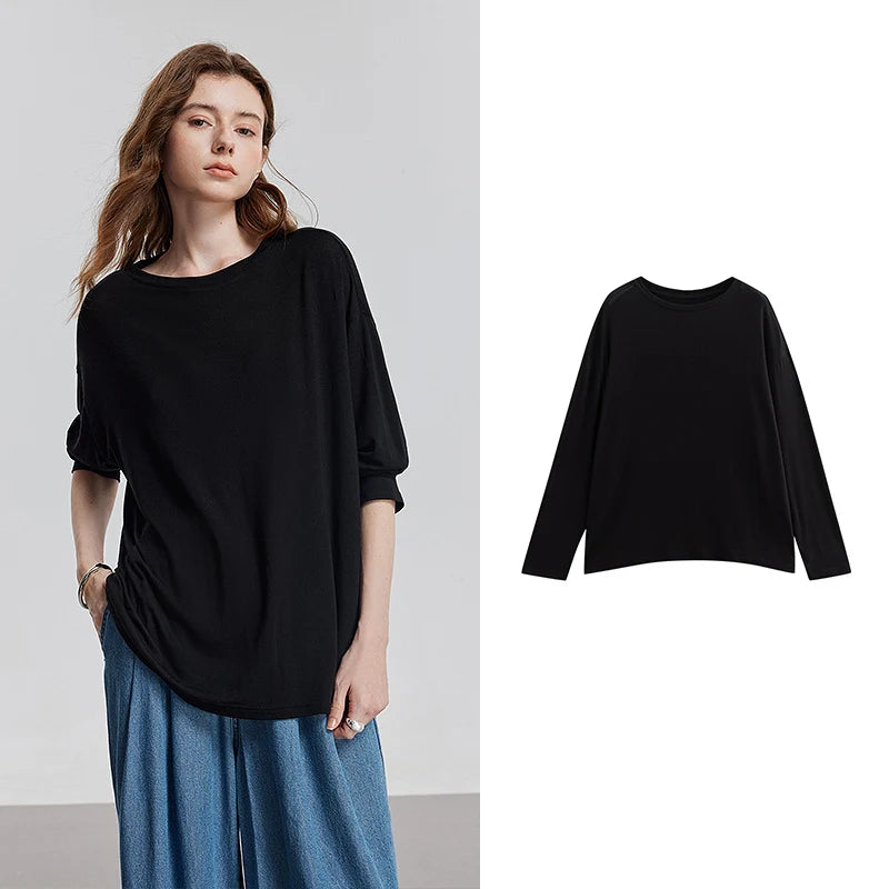 Blusa Feminina de Liocel e Lã Manga Longa Lisa