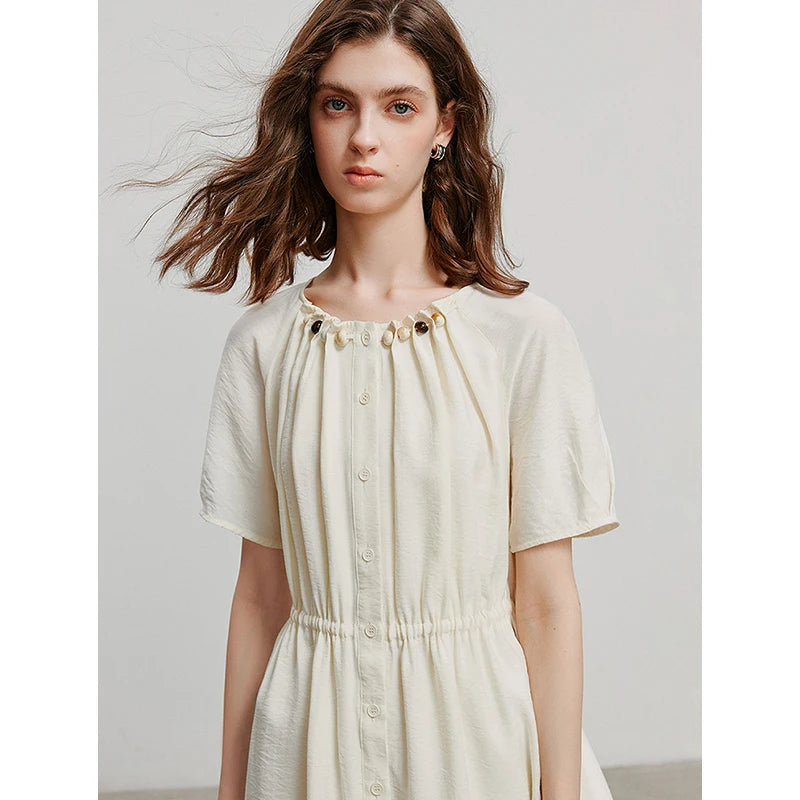 Vestido Midi Solto em Viscose com Manga Pétala