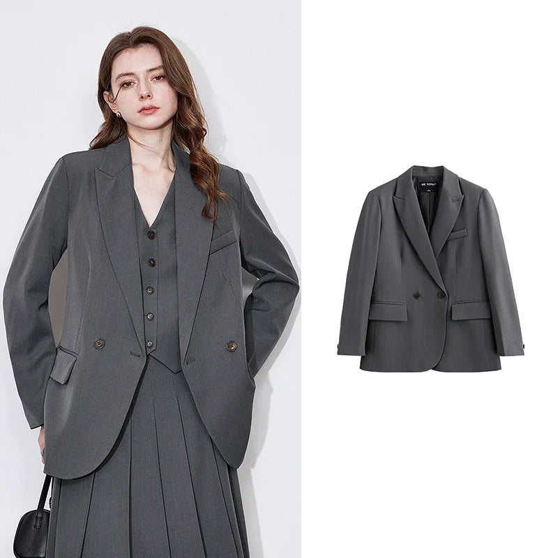 Blazer Feminino Acinturado com Gola Alfaiataria Dark Gray