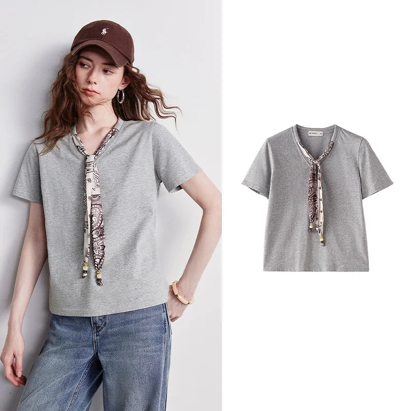 Camiseta Feminina de Algodão com Estampa Boho