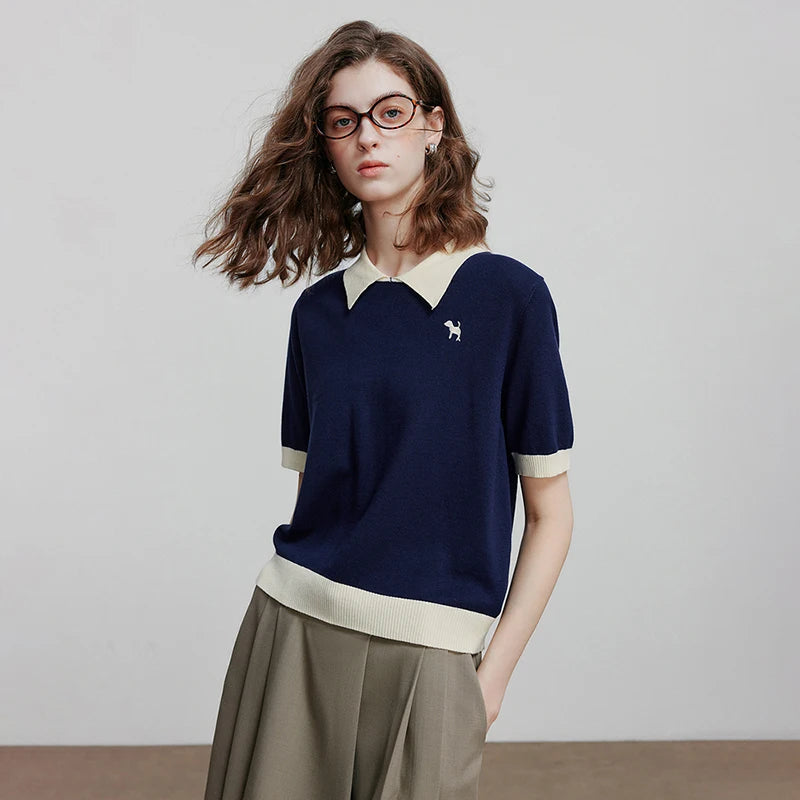 Blusa Feminina de Tricô Manga Curta Color Block