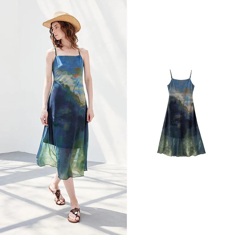 Vestido Midi Estampado Aquarela em Degradê Multi