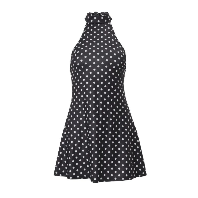 Vestido Curto Feminino Poá Frente Única com Costas Abertas black