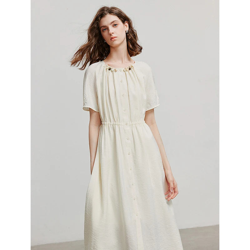 Vestido Midi Solto em Viscose com Manga Pétala