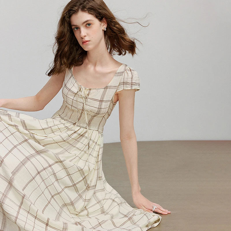 Vestido Midi Xadrez de Viscose com Bolsos