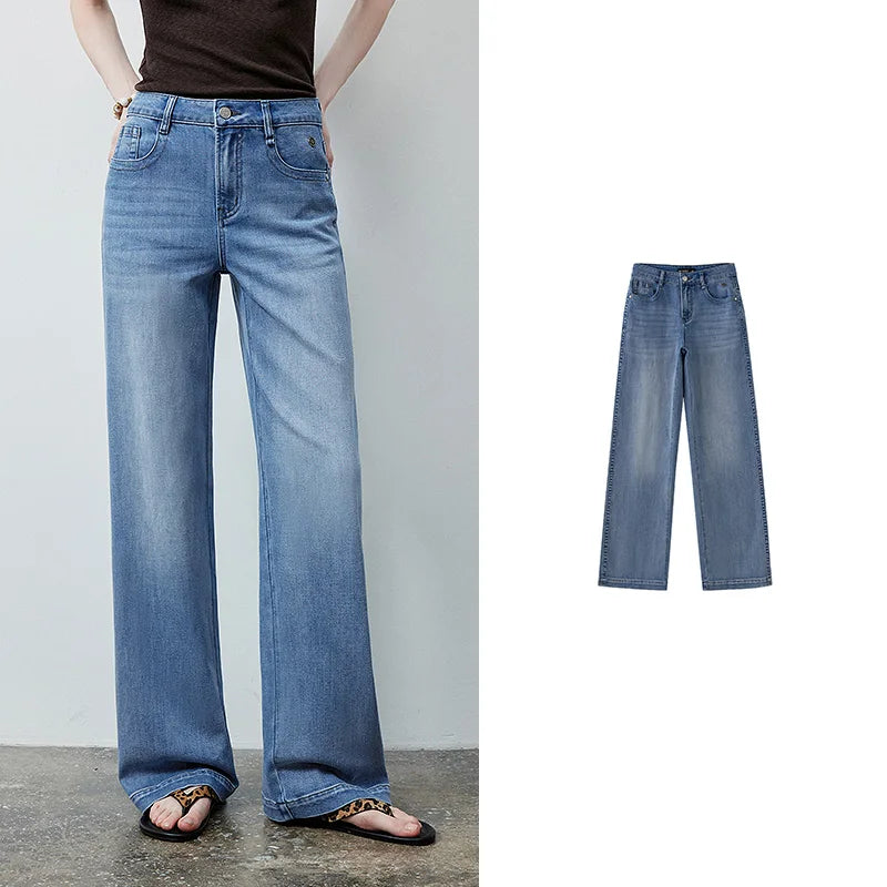 Calça Jeans Feminina Wide Leg Cintura Baixa com Liocel