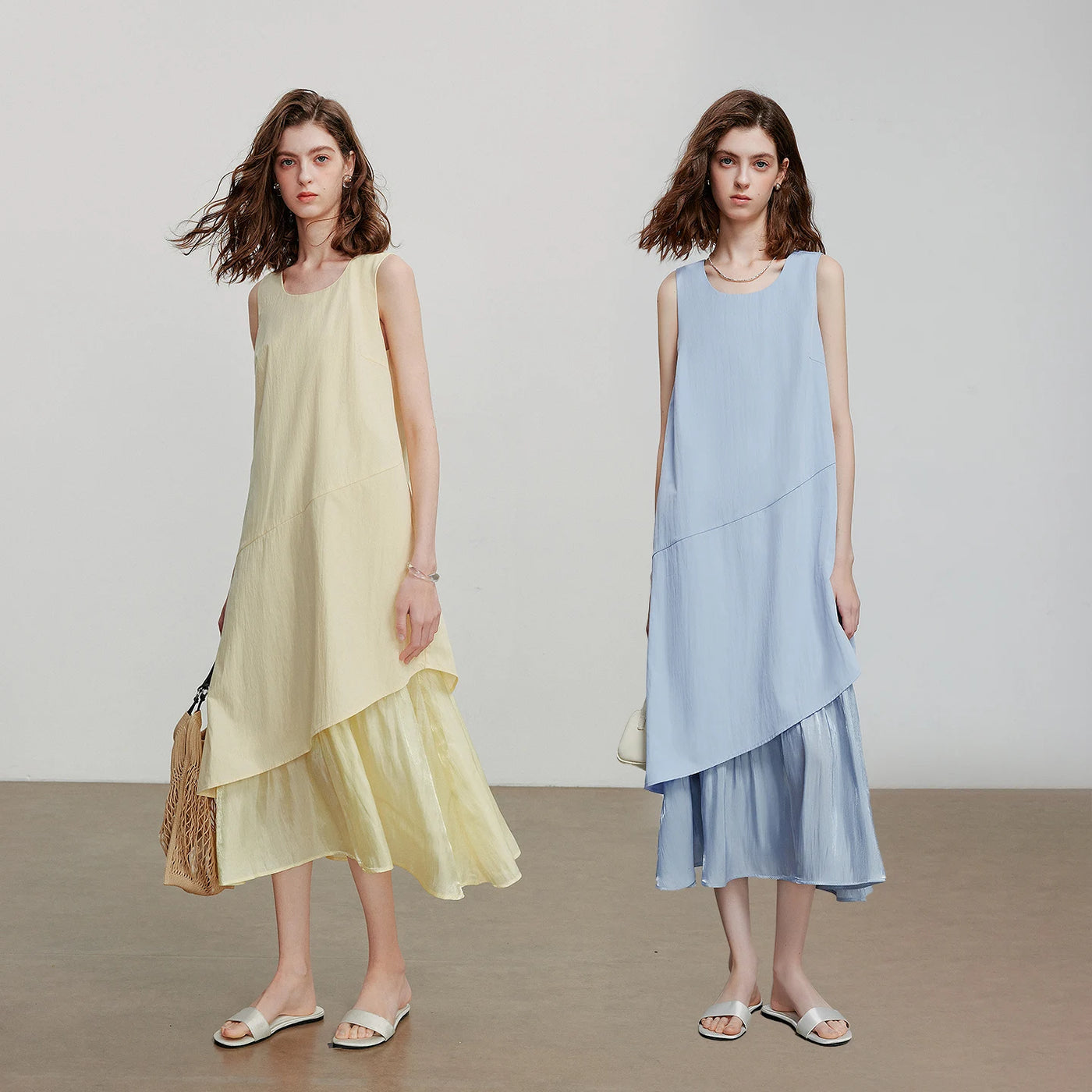 Vestido Midi Sem Manga Azul Claro