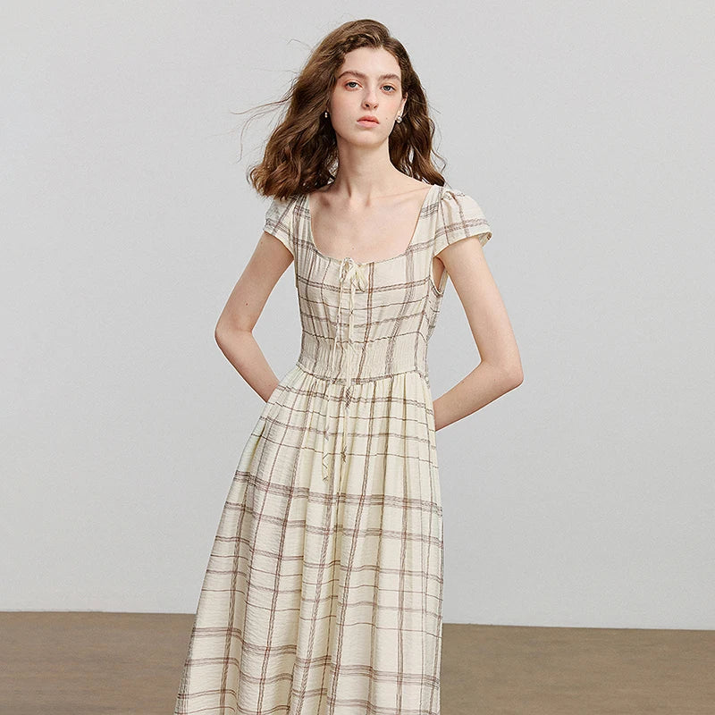Vestido Midi Xadrez de Viscose com Bolsos