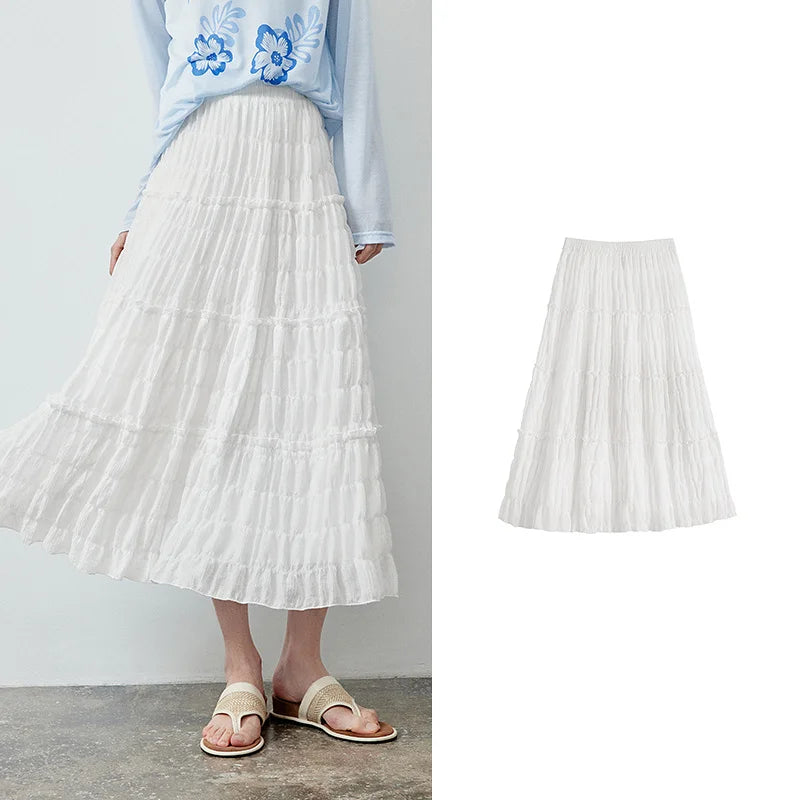 Saia Midi Feminina em Camadas Balonê