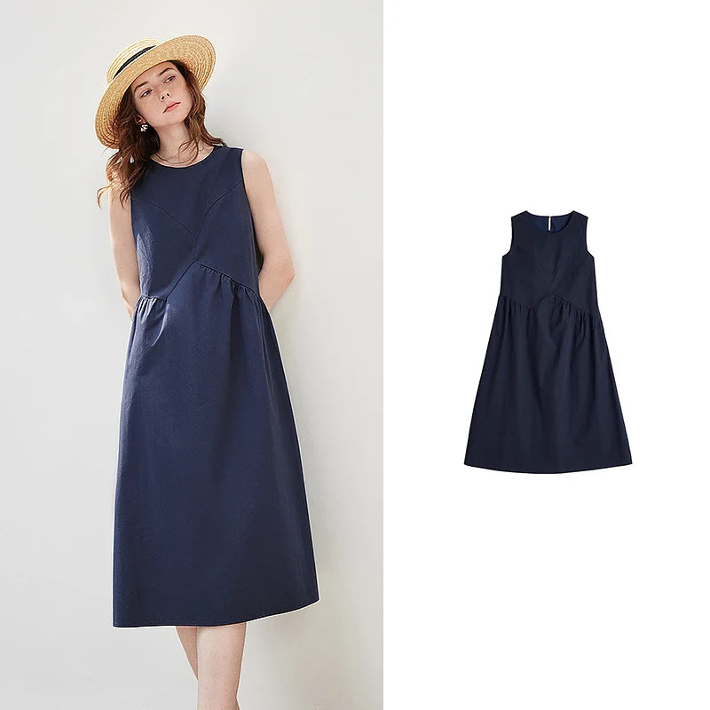 Vestido Midi com Recortes Assimétricos Sem Manga