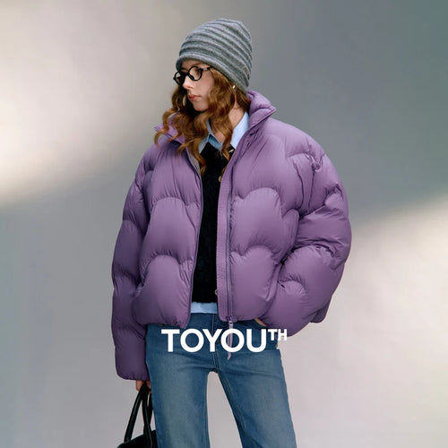 Jaqueta Puffer Feminina Leve com Gola Alta e Ondas
