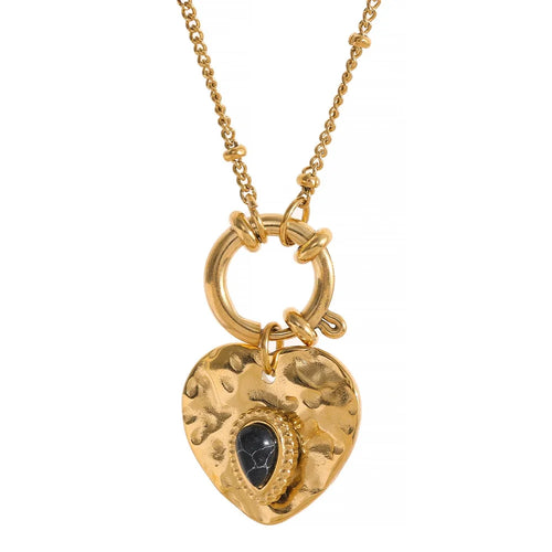 Yhpup Charm Vintage Metal Heart Pendant Stainless Steel Necklace Golden Chain Collar Fashion France Trendy Jewelry Bijoux Women YH538A