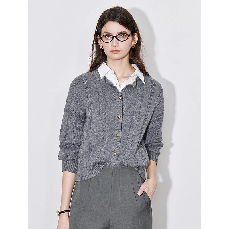 Cardigan Feminino de Tricô Manga Longa com Botões