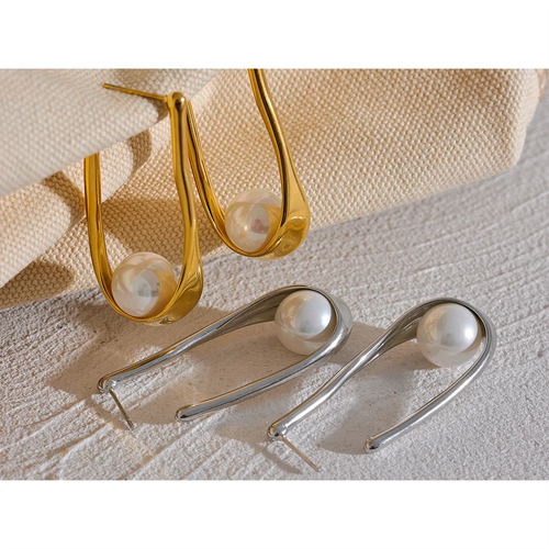 Brinco de Argola com Pérola Aço Inoxidável
