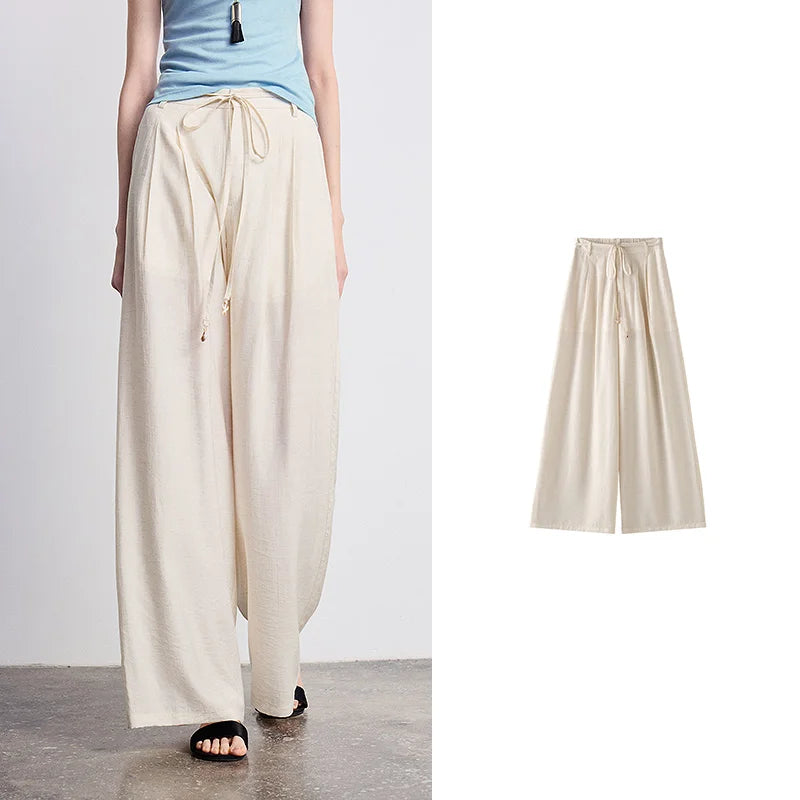 Calça Pantalona Feminina Listrada Cintura Alta