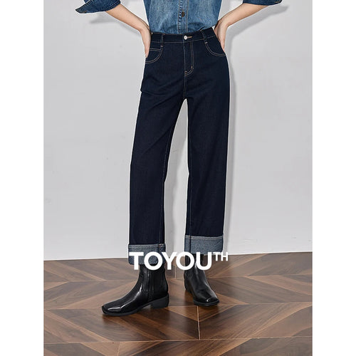 Calça Jeans Feminina Reta Cropped com Barra Dobrada