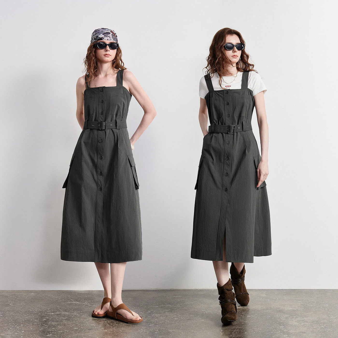 Vestido Slip Dress Midi com Decote Quadrado