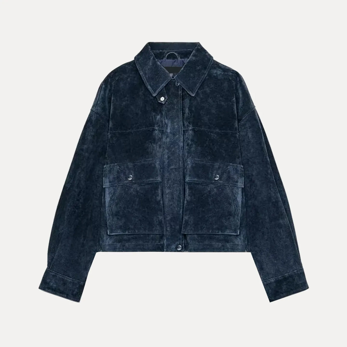 Jaqueta Aviador Curta com Bolsos Sea blue