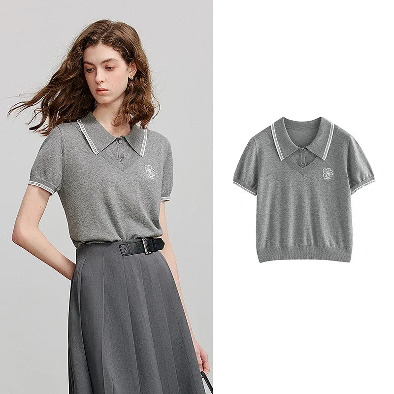 Blusa Feminina de Tricô Manga Curta com Caimento Leve
