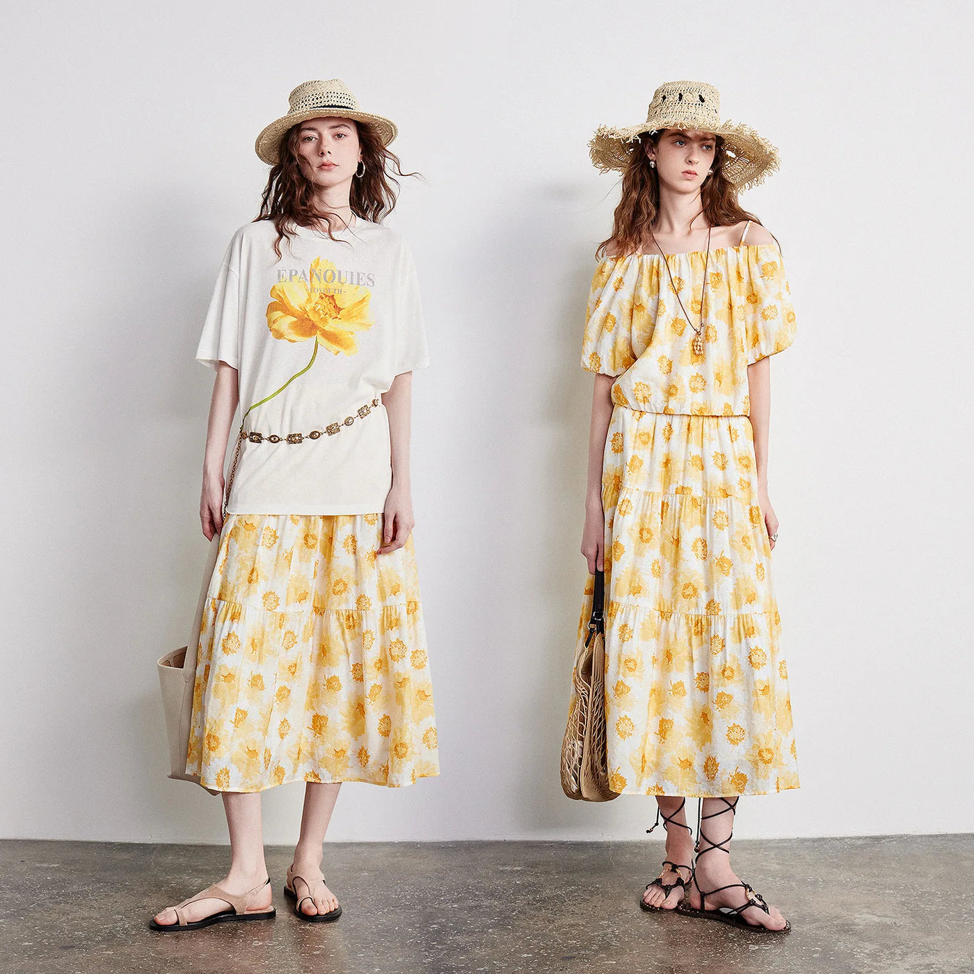 Saia Midi Feminina Floral Evasê