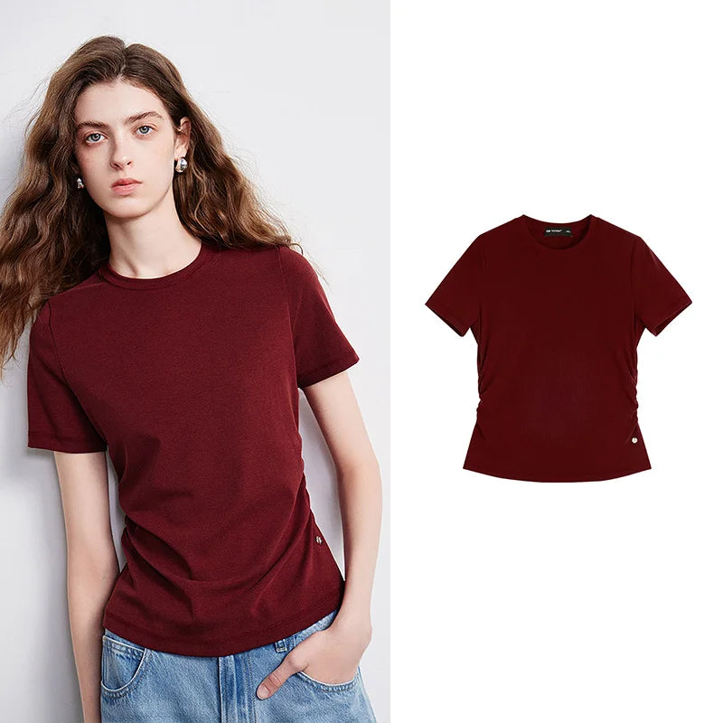 Camiseta Feminina de Liocel e Algodão com Cintura Marcada