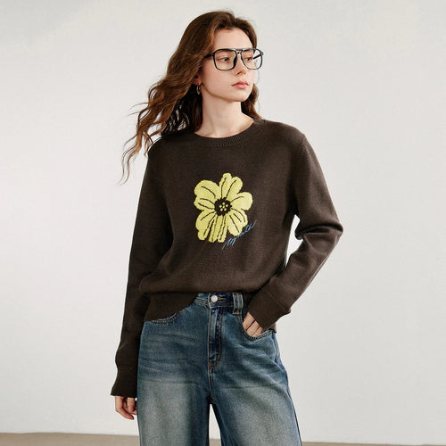 Suéter Floral Jacquard com Manga Longa