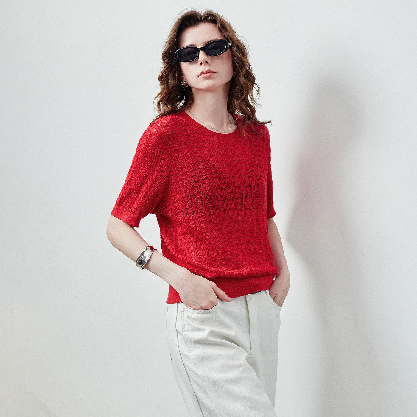 Blusa Feminina de Liocel com Trama Trançada Vazado