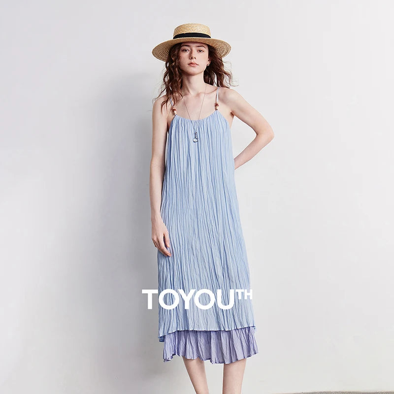 Vestido Midi Azul Claro com Babados
