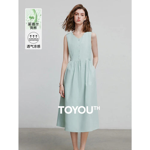 Vestido de Alças Midi com Botões