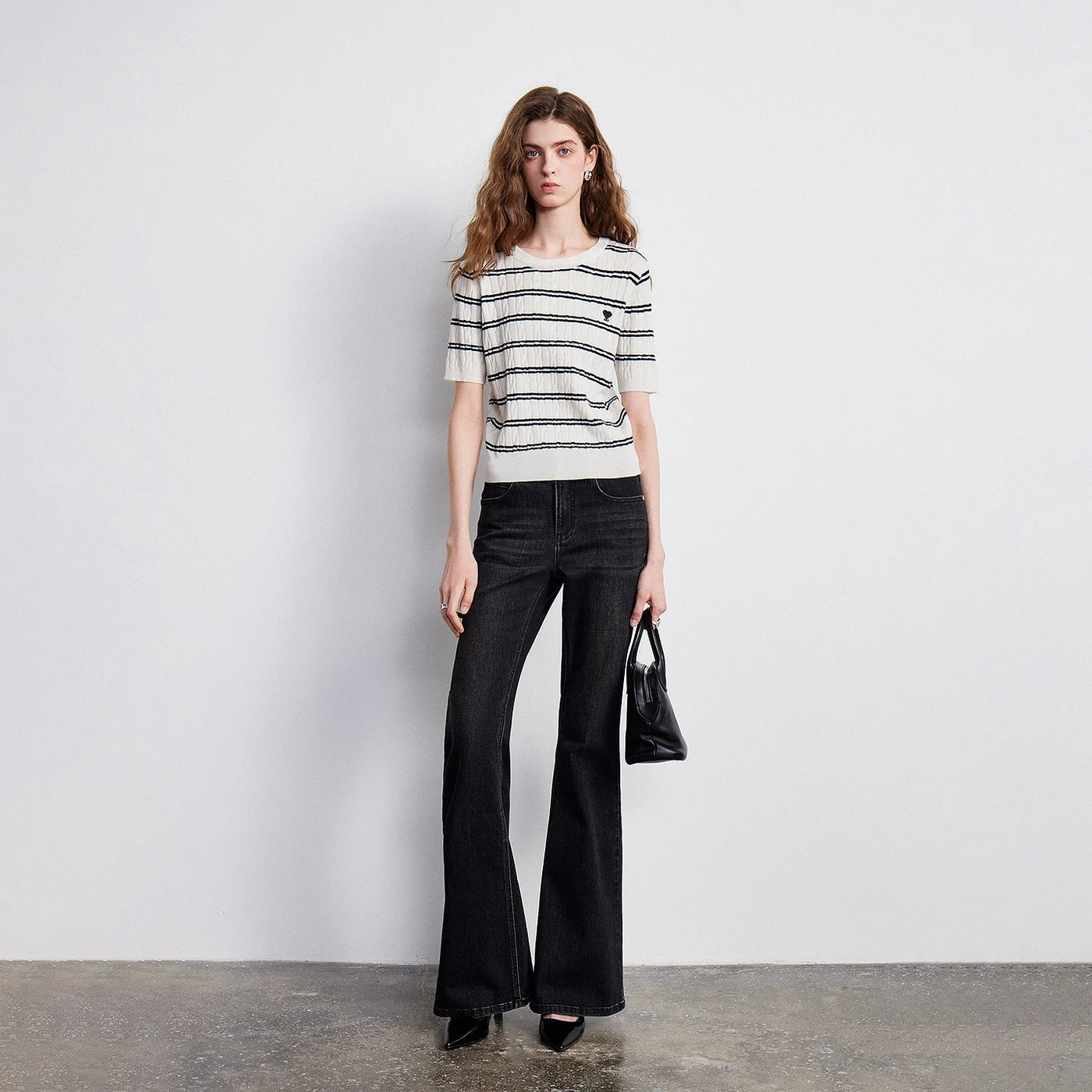 Blusa Feminina de Tricô Listrada de Algodão Cropped