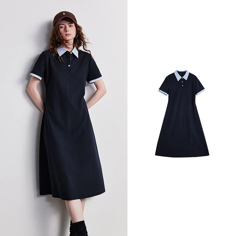 Vestido Polo Feminino Color Block com Saia Evasê