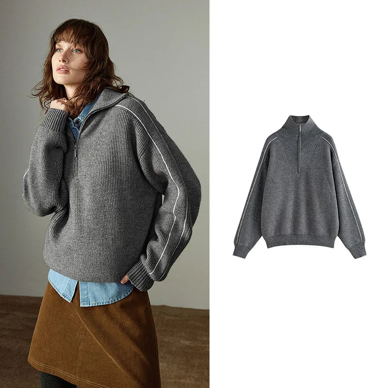Suéter Feminino com Zíper e Gola Alta para Inverno
