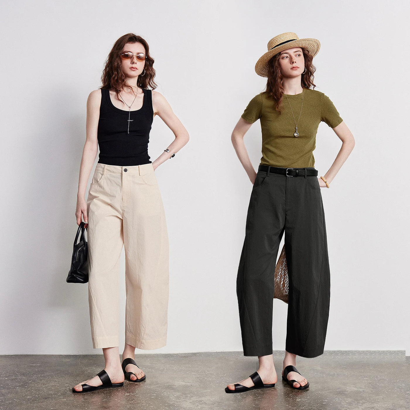 Calça Barrel Feminina Cropped com Recortes