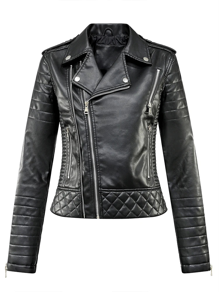 Jaqueta Biker Curta em Couro Sintético Matelassê Black