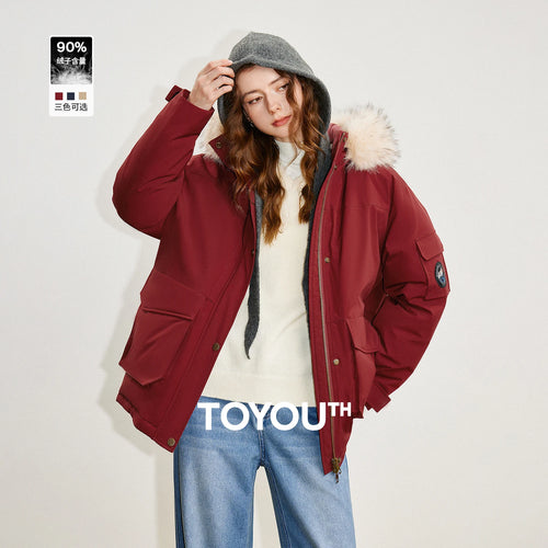 Jaqueta Puffer Feminina 90% Plumas com Capuz e Bolsos