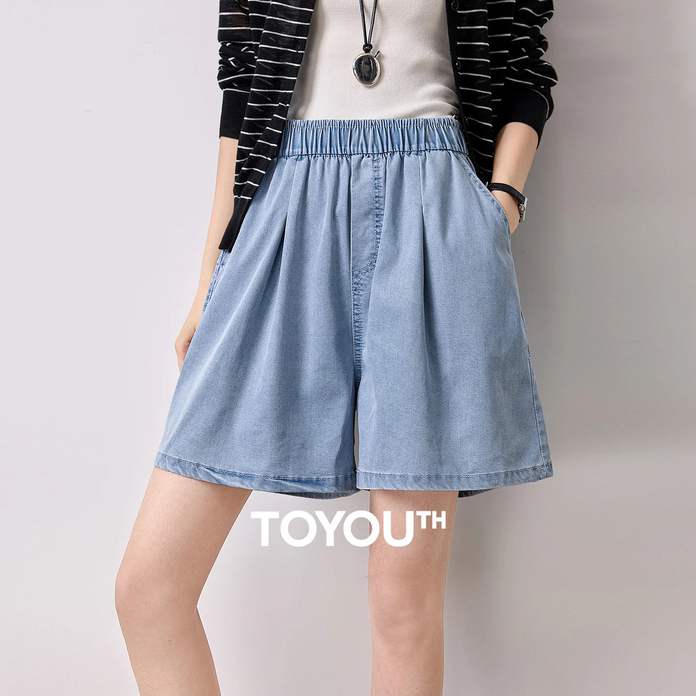 Shorts Wide Leg Feminino de Liocel com Cós Elástico
