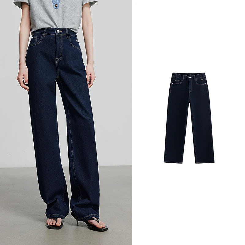 Calça Jeans Feminina Wide Leg Bordada com Elastano