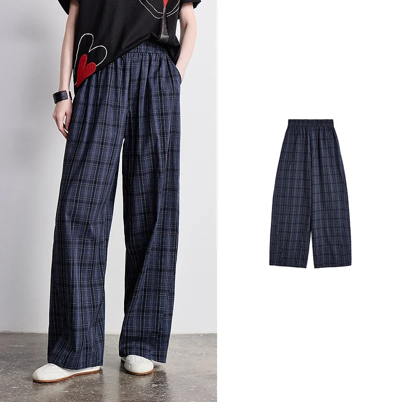 Calça Xadrez Feminina Wide Leg 100% Algodão